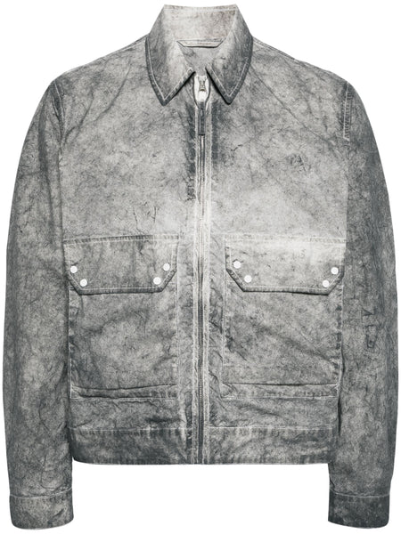 Zip-Up Distressed-Effect Shirt Jacket