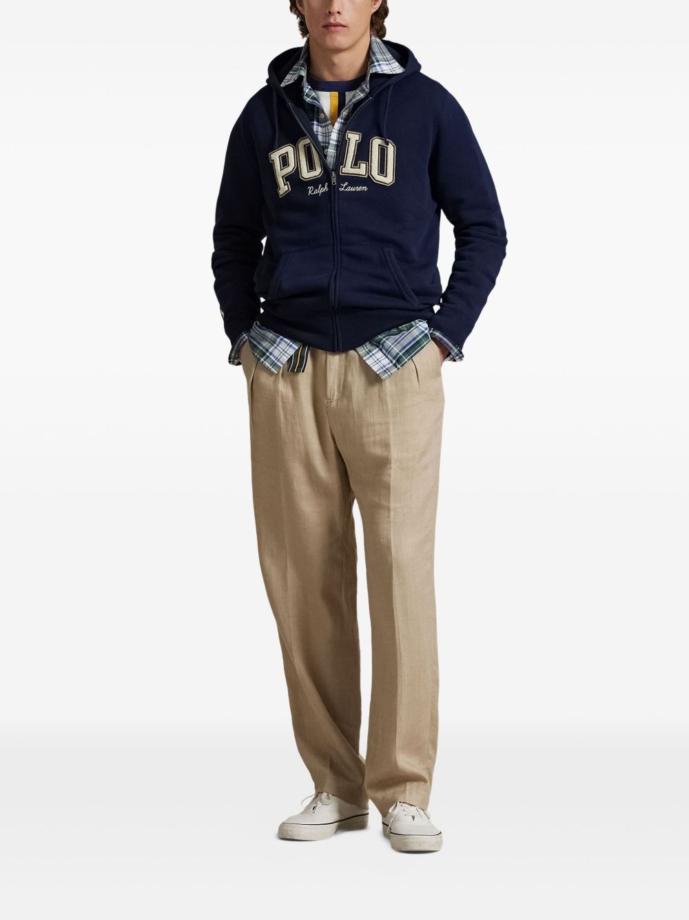 logo-embroidered zip-up hoodie