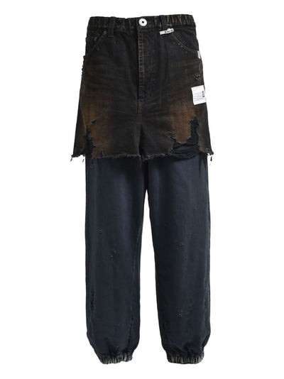 Frayed Denim-Panel Jeans