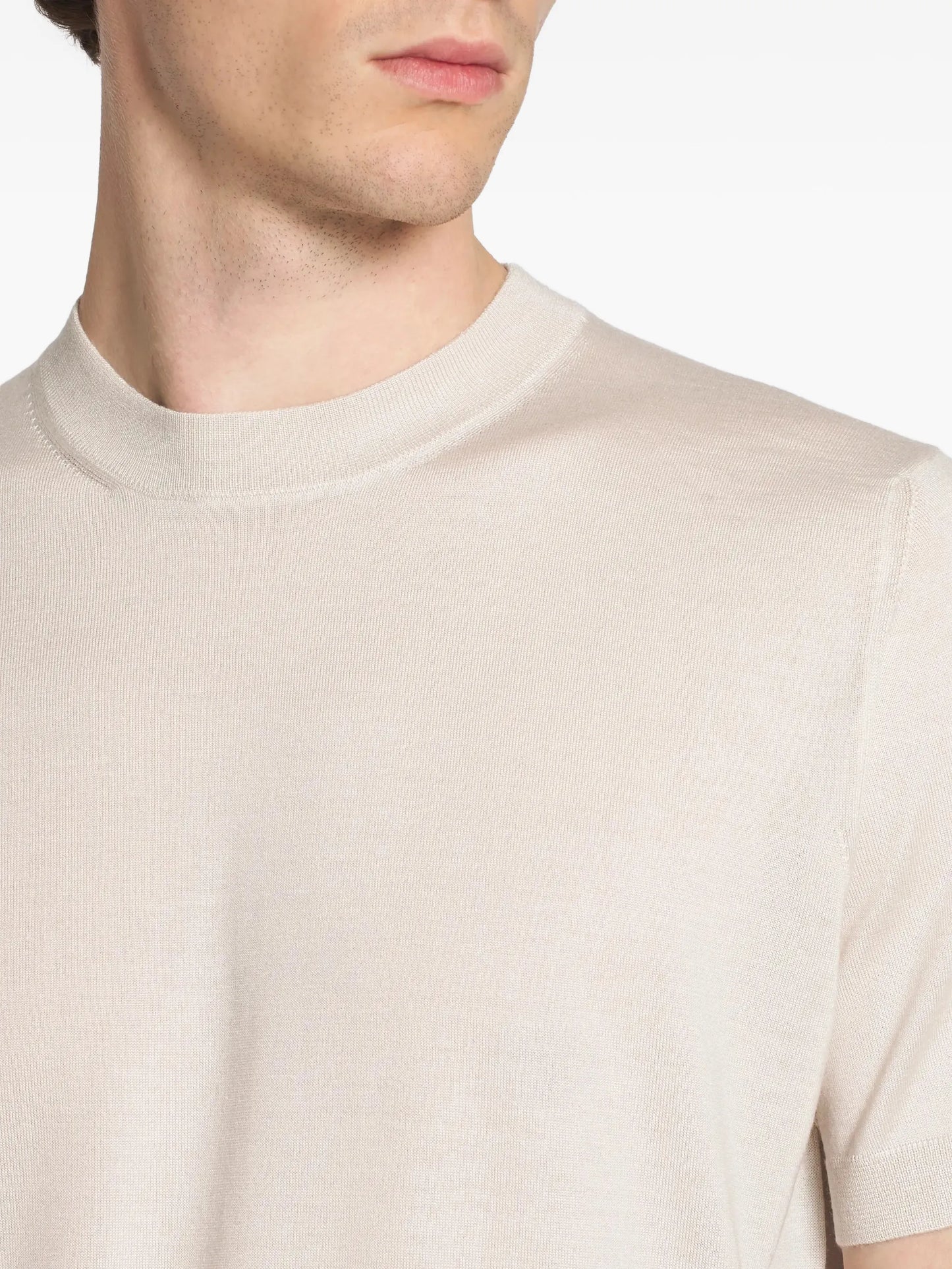 Fine-Knit Ribbed-Trim T-Shirt