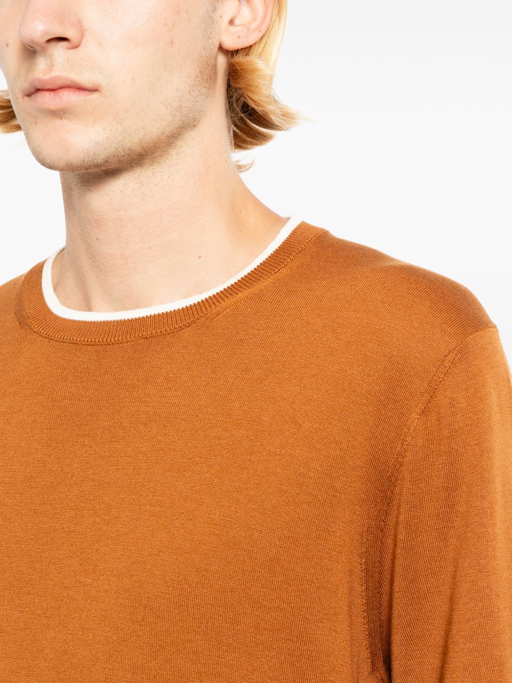 contrast-trim fine-knit T-shirt