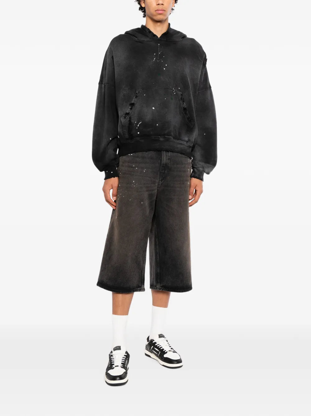 paint-splatter distressed hoodie
