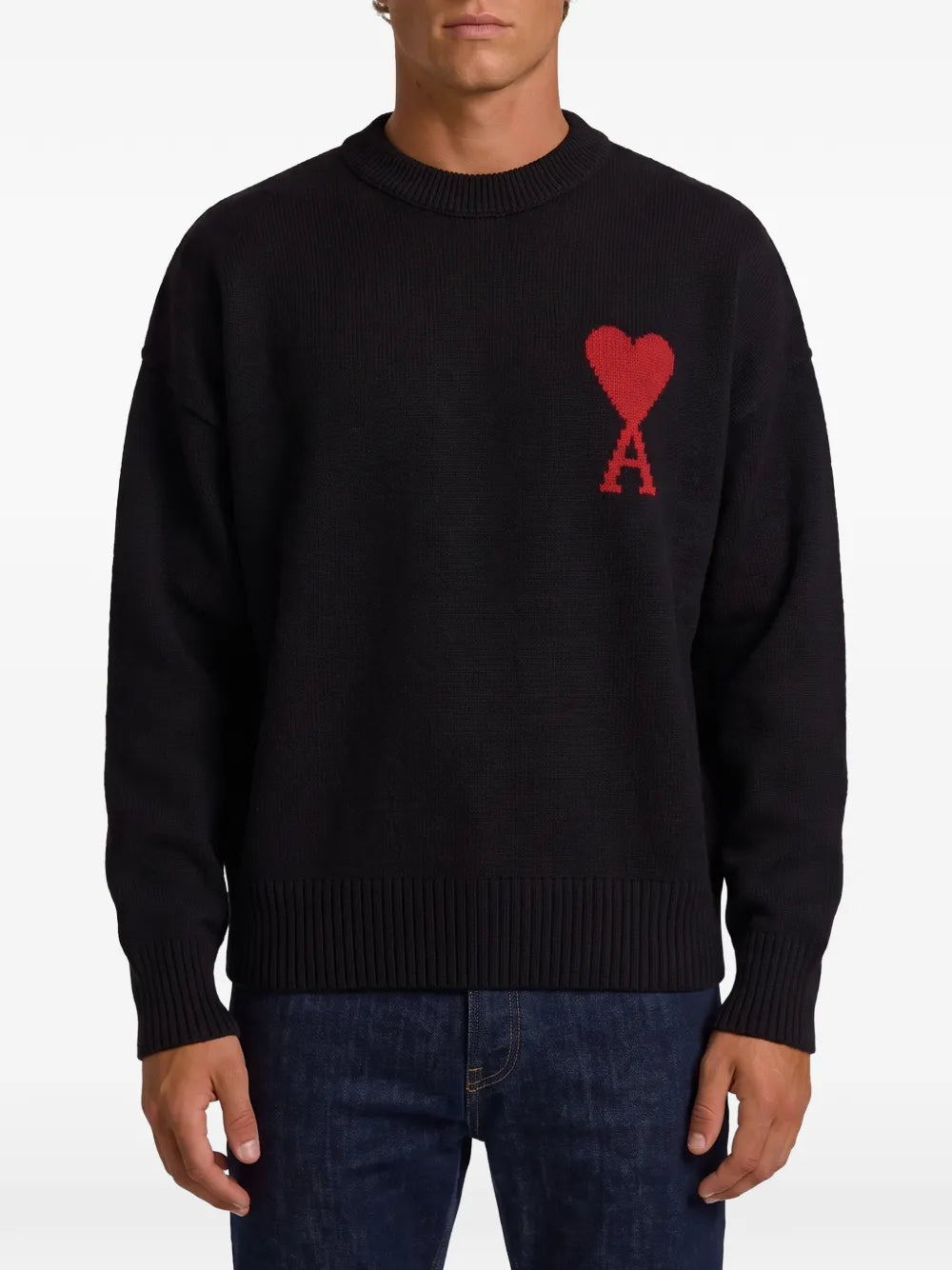 black crewneck wool sweater with Ami de Coeur