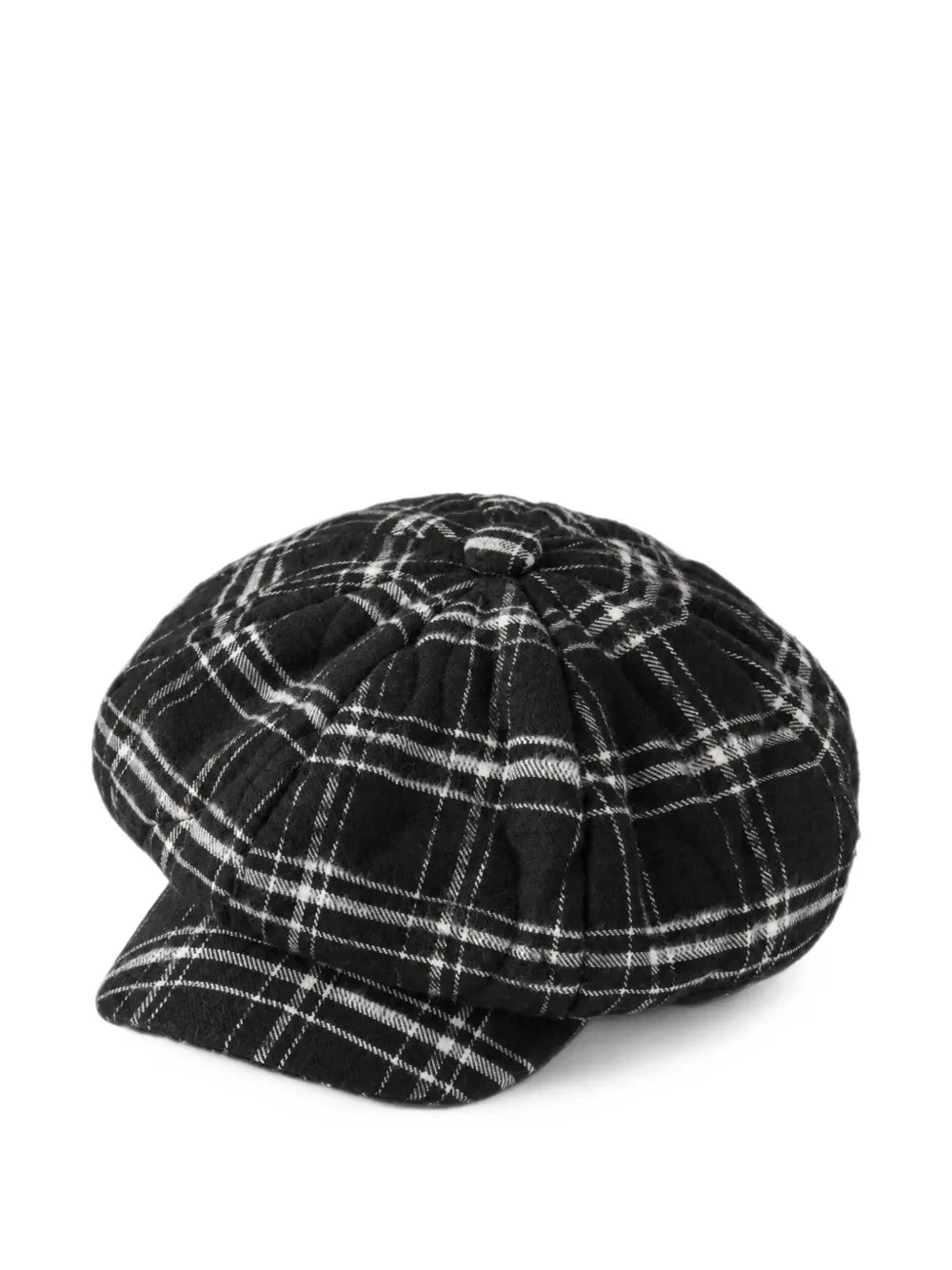 check-pattern baker boy hat