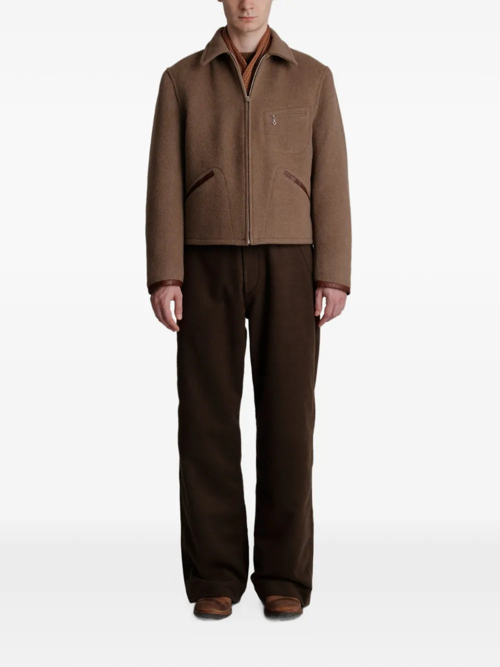 Lot.332 leather-trim zip-up shirt jacket