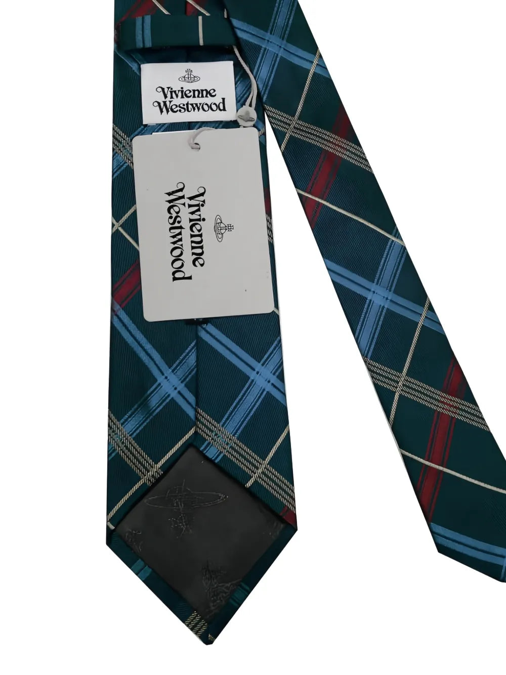 Orb-embroidered check-pattern tie