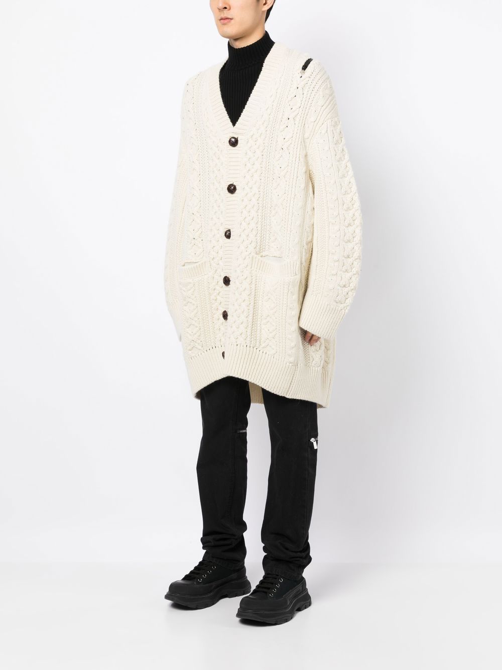 Zip-Detail Aran-Knit Cardigan