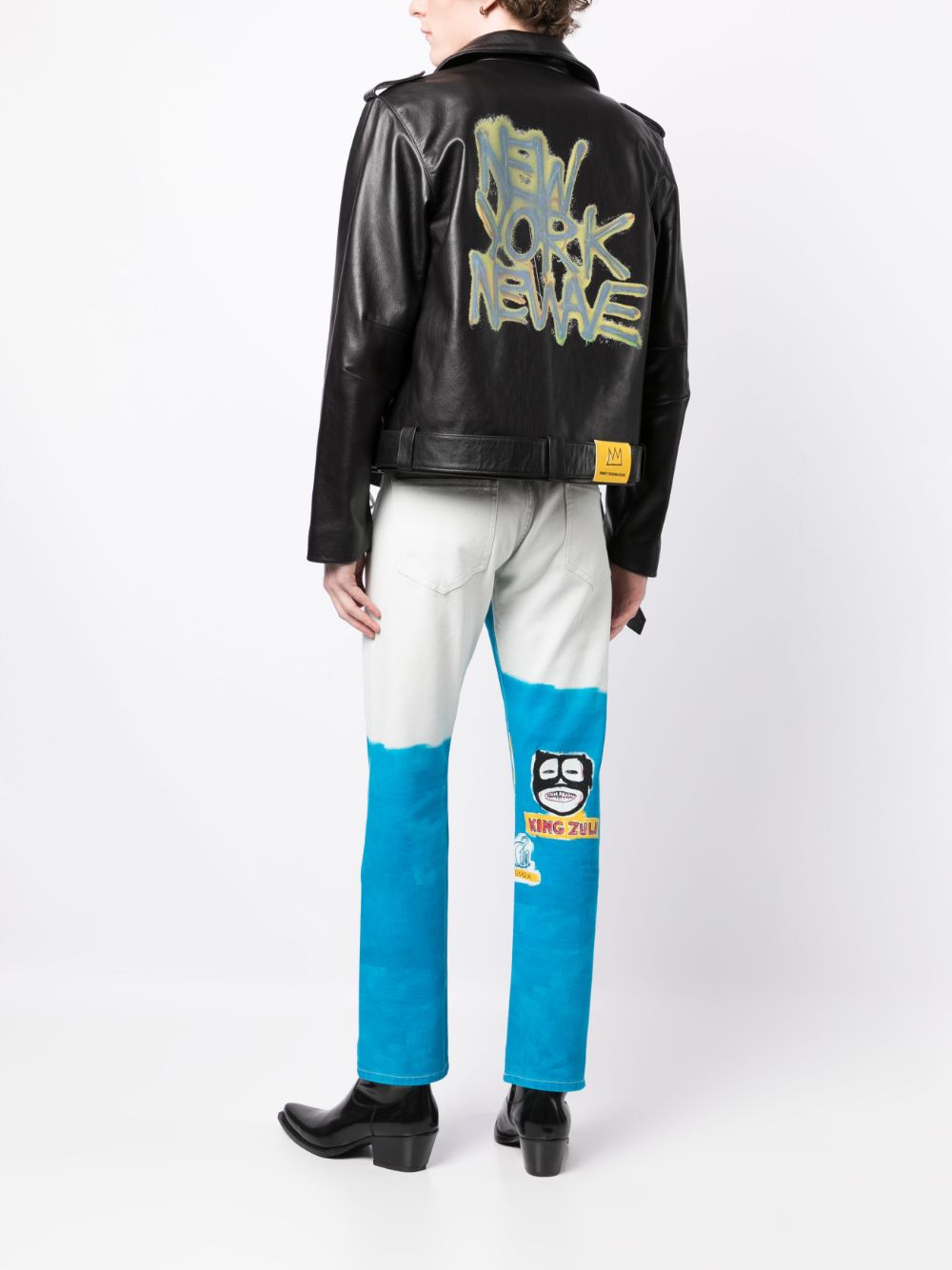 Slogan-Print Leather Biker Jacket