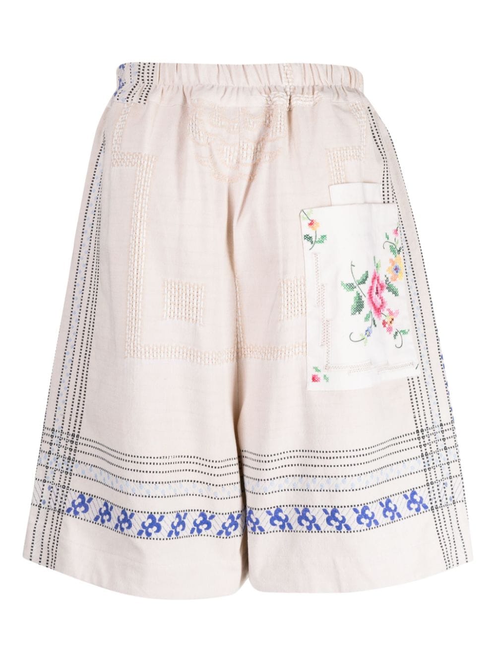 Floral-Embroidered Linen Drop-Crotch Shorts