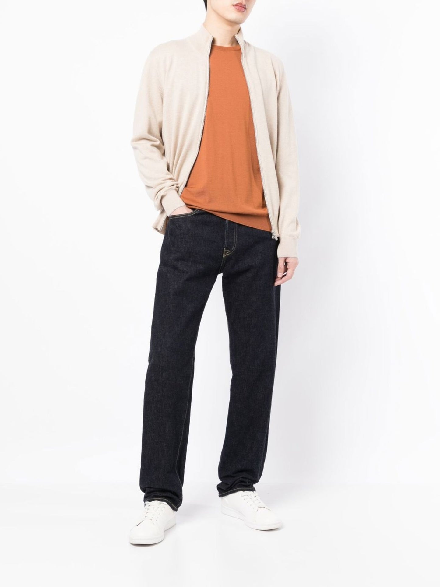 High-Neck Zip-Up Cashmere Cardigan