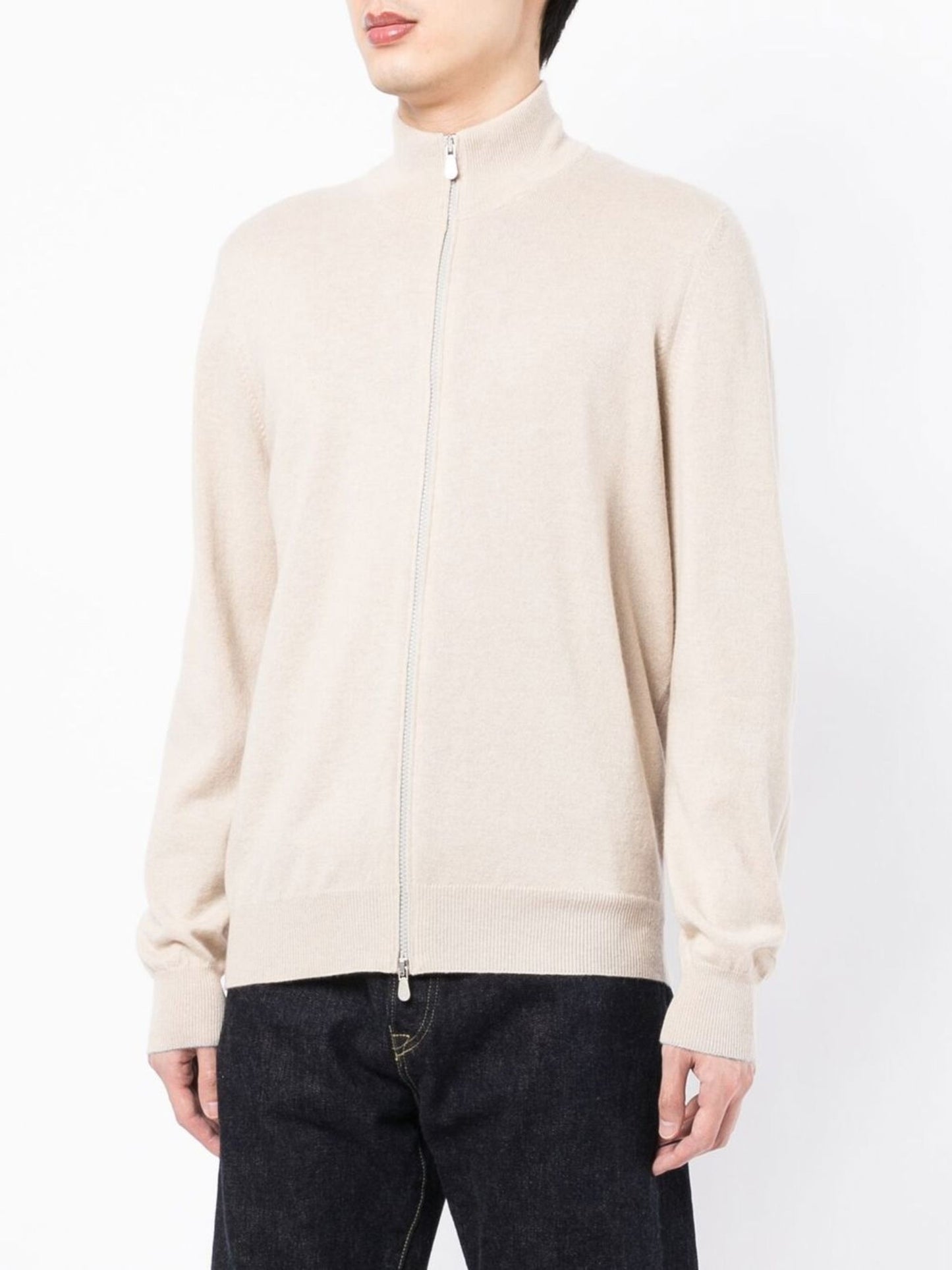 High-Neck Zip-Up Cashmere Cardigan