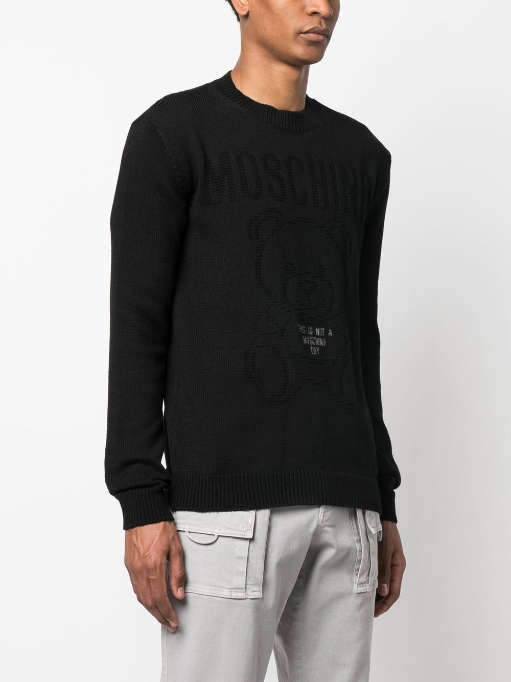 Tonal Teddy Bear-Motif Cotton Jumper