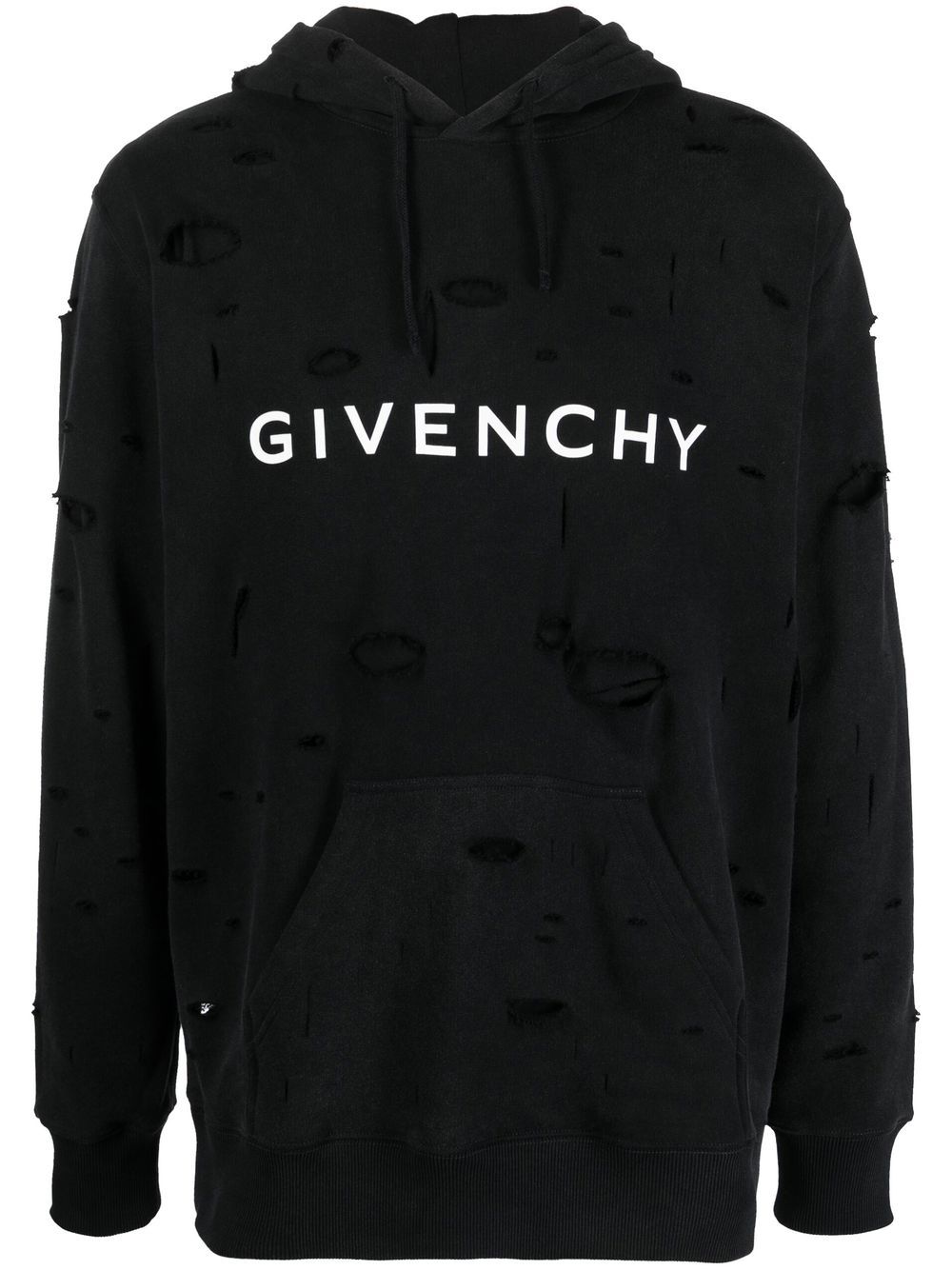 Distressed-Effect Drawstring Hoodie