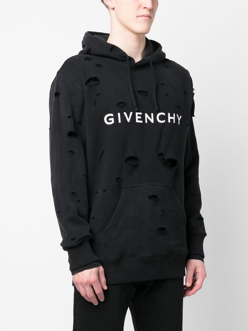Distressed-Effect Drawstring Hoodie