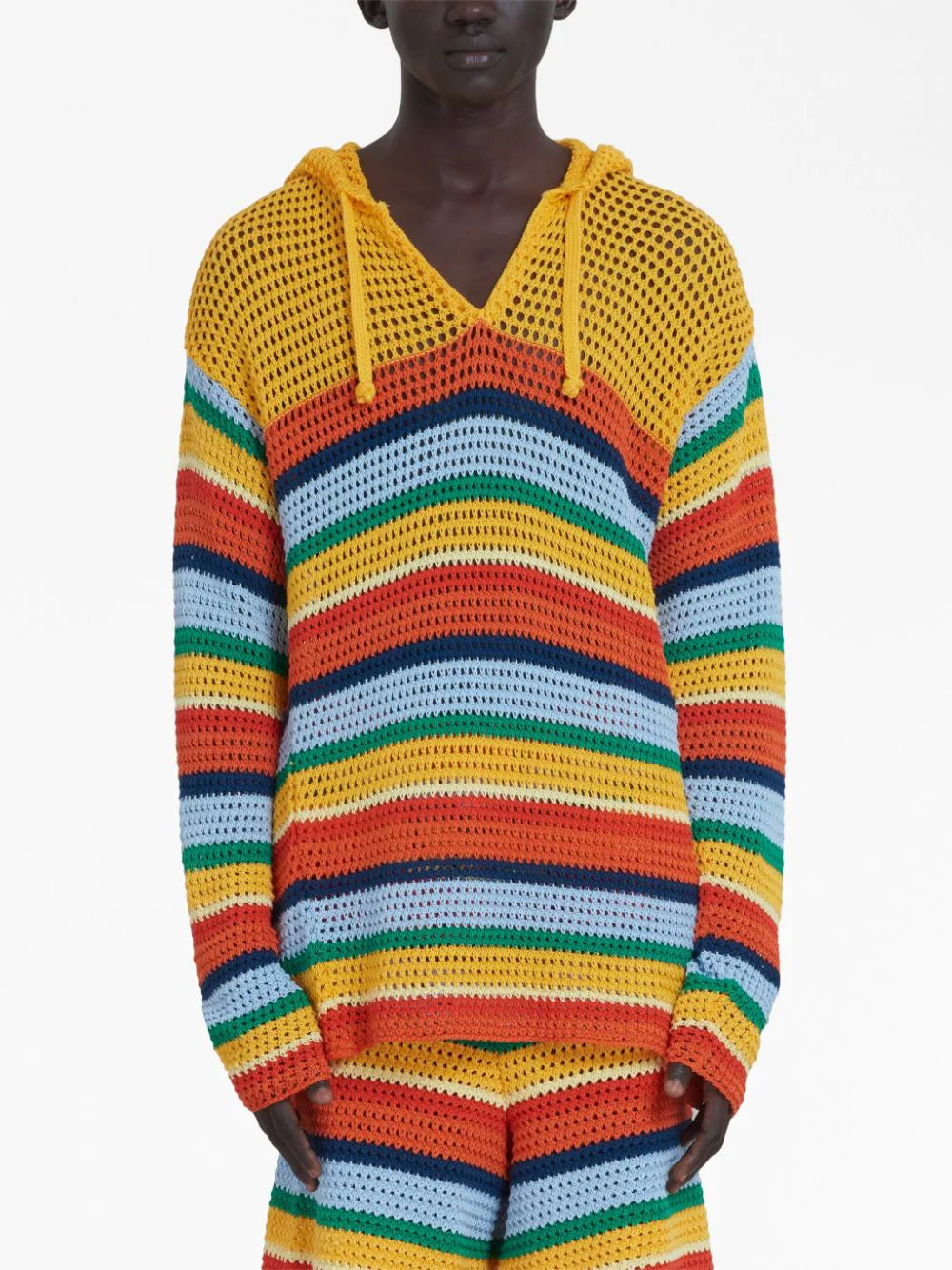 Crochet-Knit Striped Hoodie