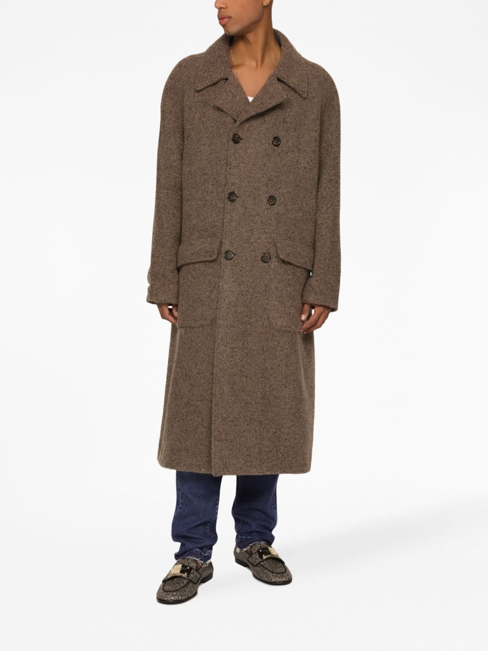 Mélange-Effect Double-Breasted Coat