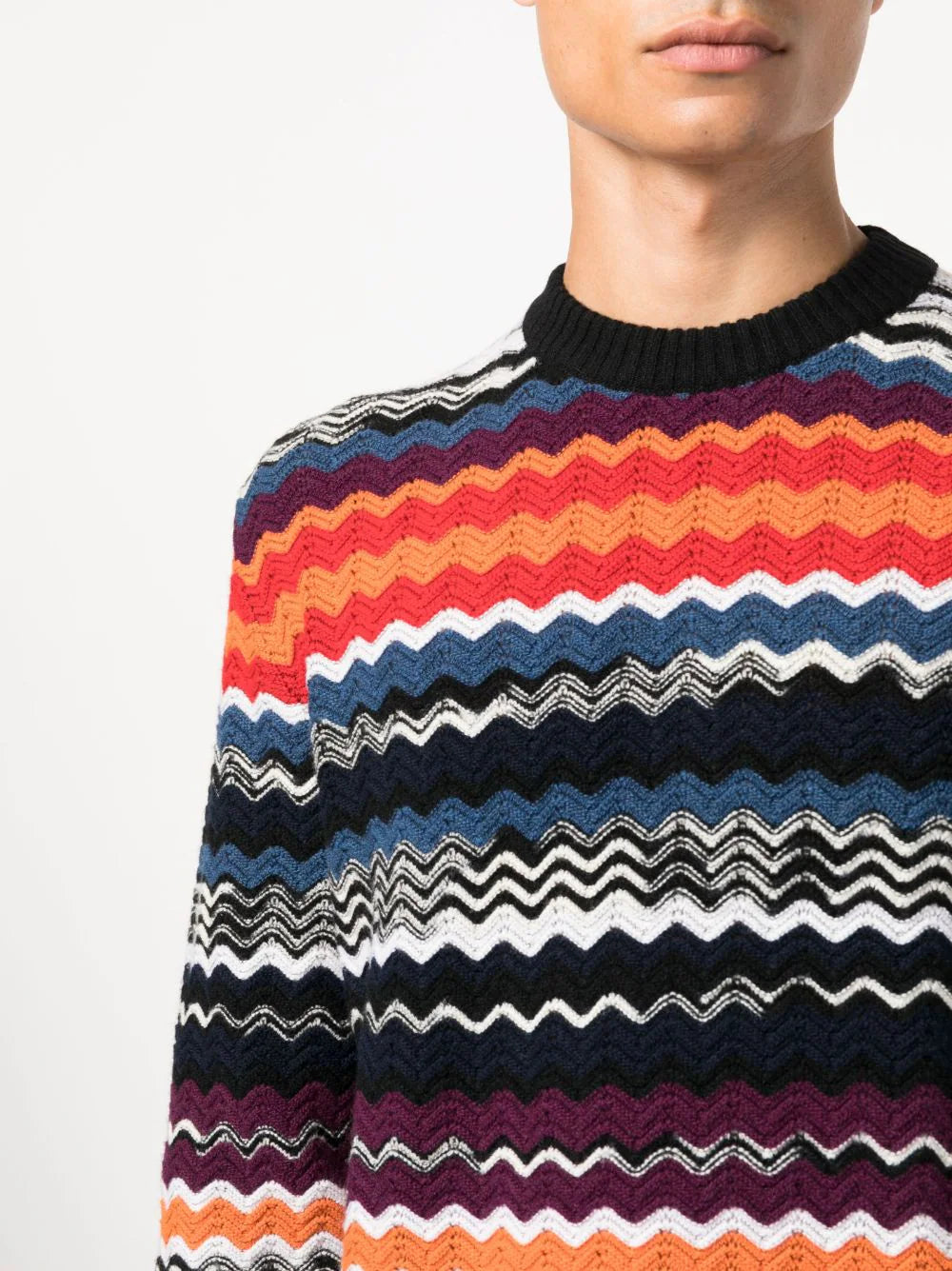 Zigzag-Pattern Drop-Shoulder Jumper