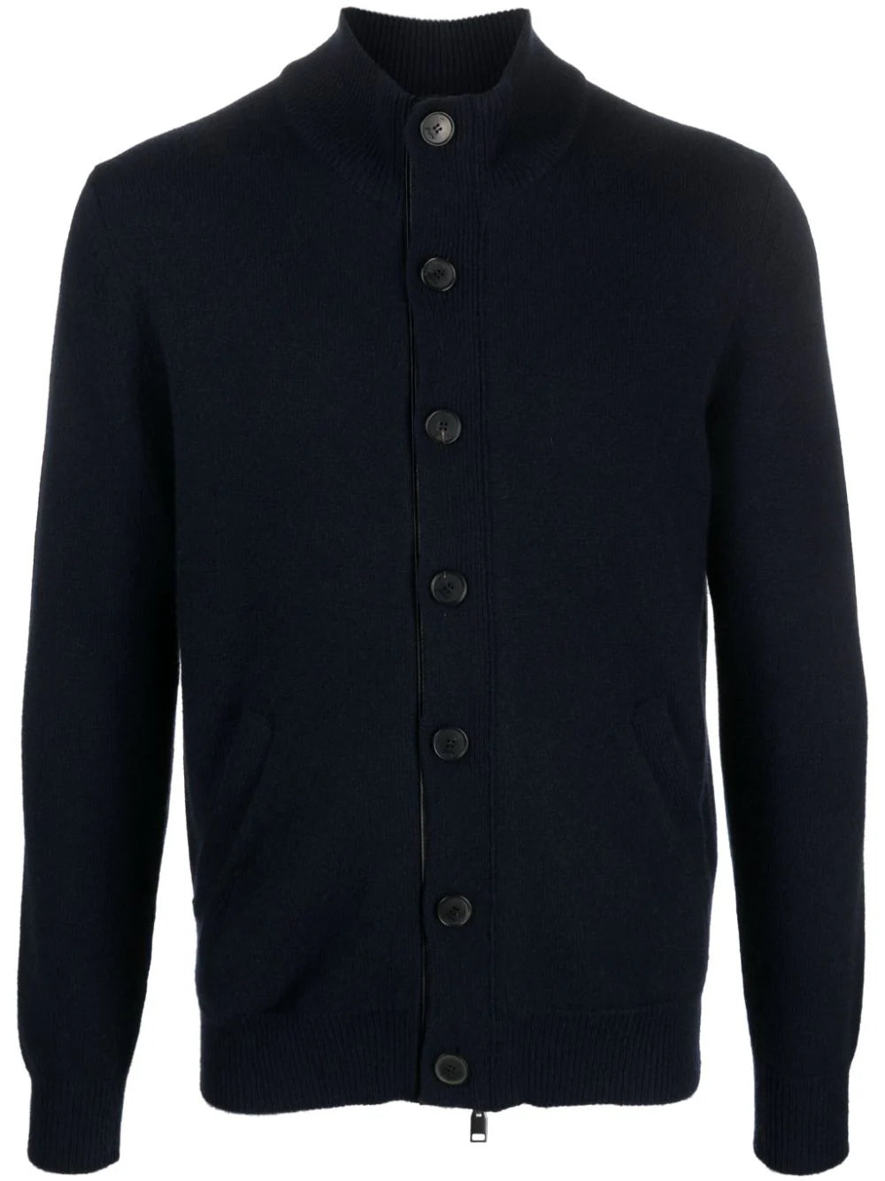 Leather-Trimmed Cashmere Cardigan