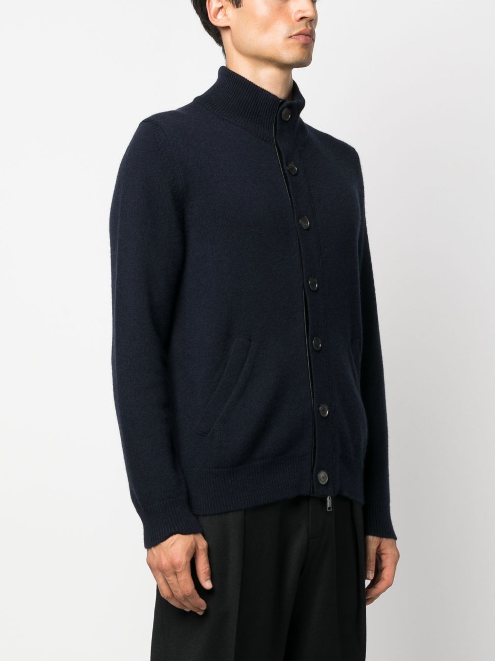 Leather-Trimmed Cashmere Cardigan