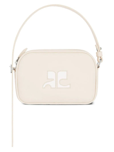 Camera Logo-Embroidered Leather Shoulder Bag