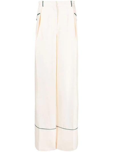 Contrast-Piping Silk Pyjama Trousers