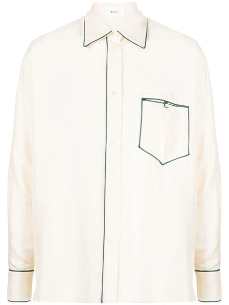 Contrast-Piping Silk Pyjama Shirt
