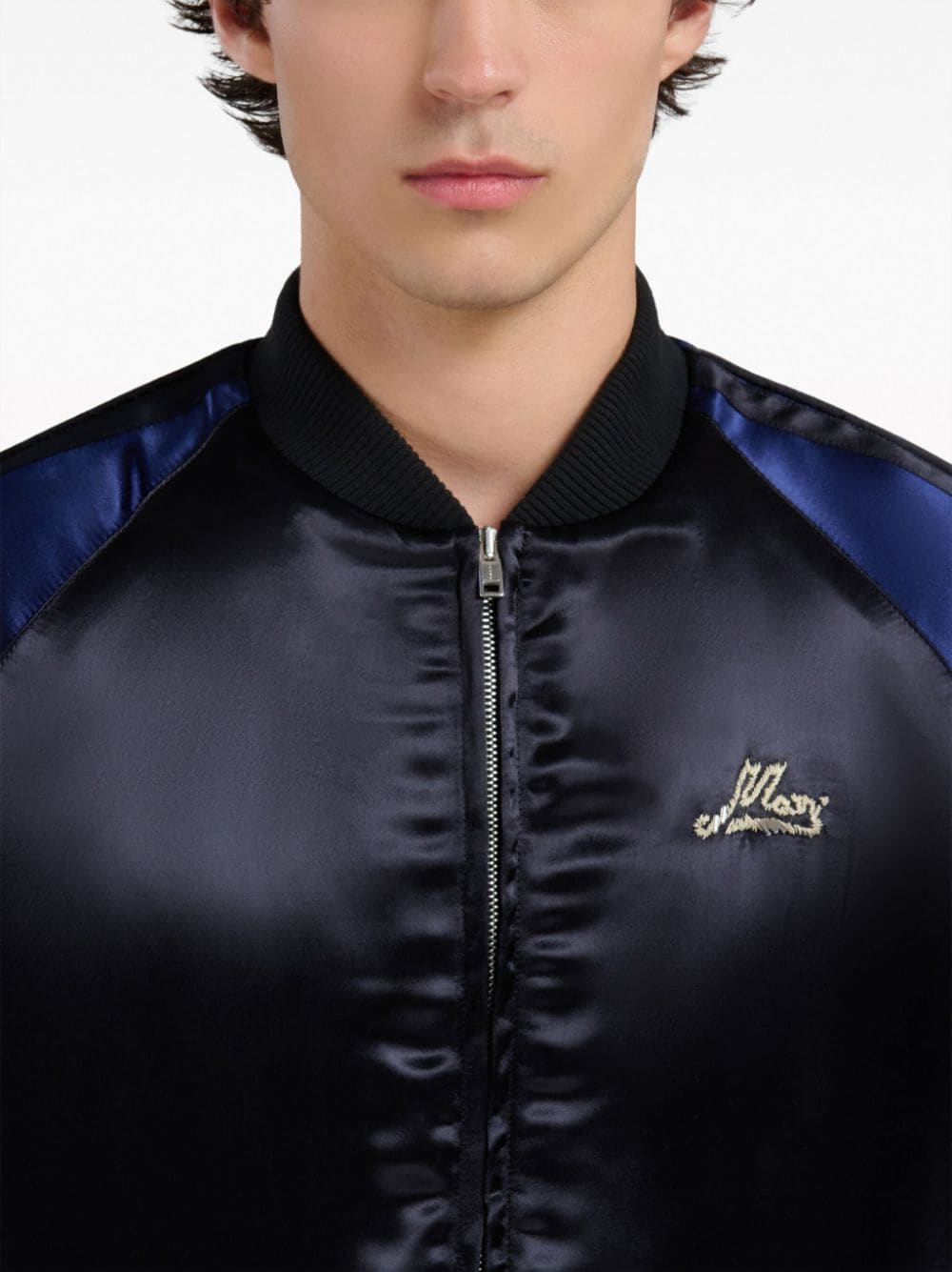 Logo-Embroidered Satin Bomber Jacket