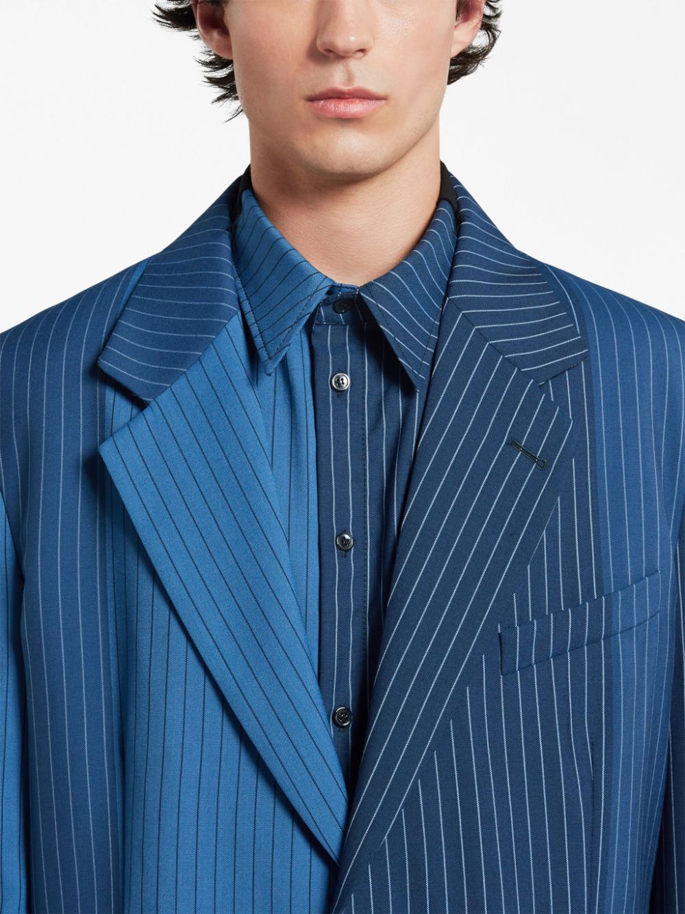 Two-Tone Pinstriped Wool Blazer