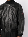 Logo-Patch Leather Bomber Jacket