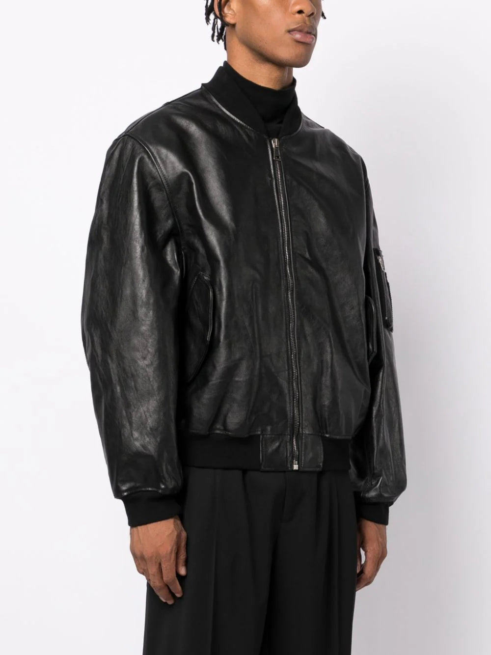 Logo-Patch Leather Bomber Jacket