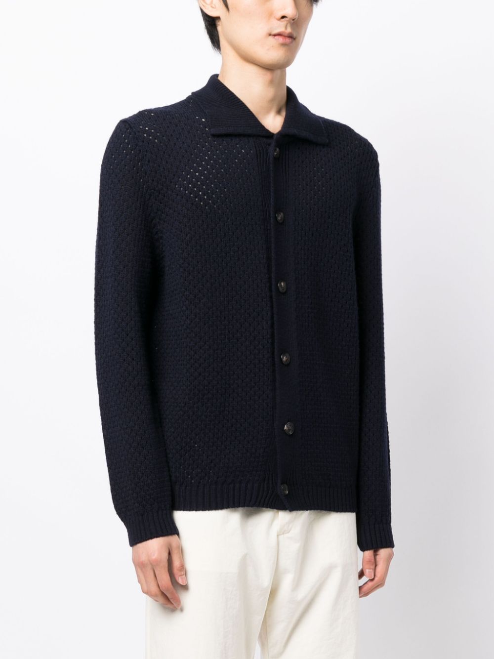 Pointelle-Knit Wool Cardigan