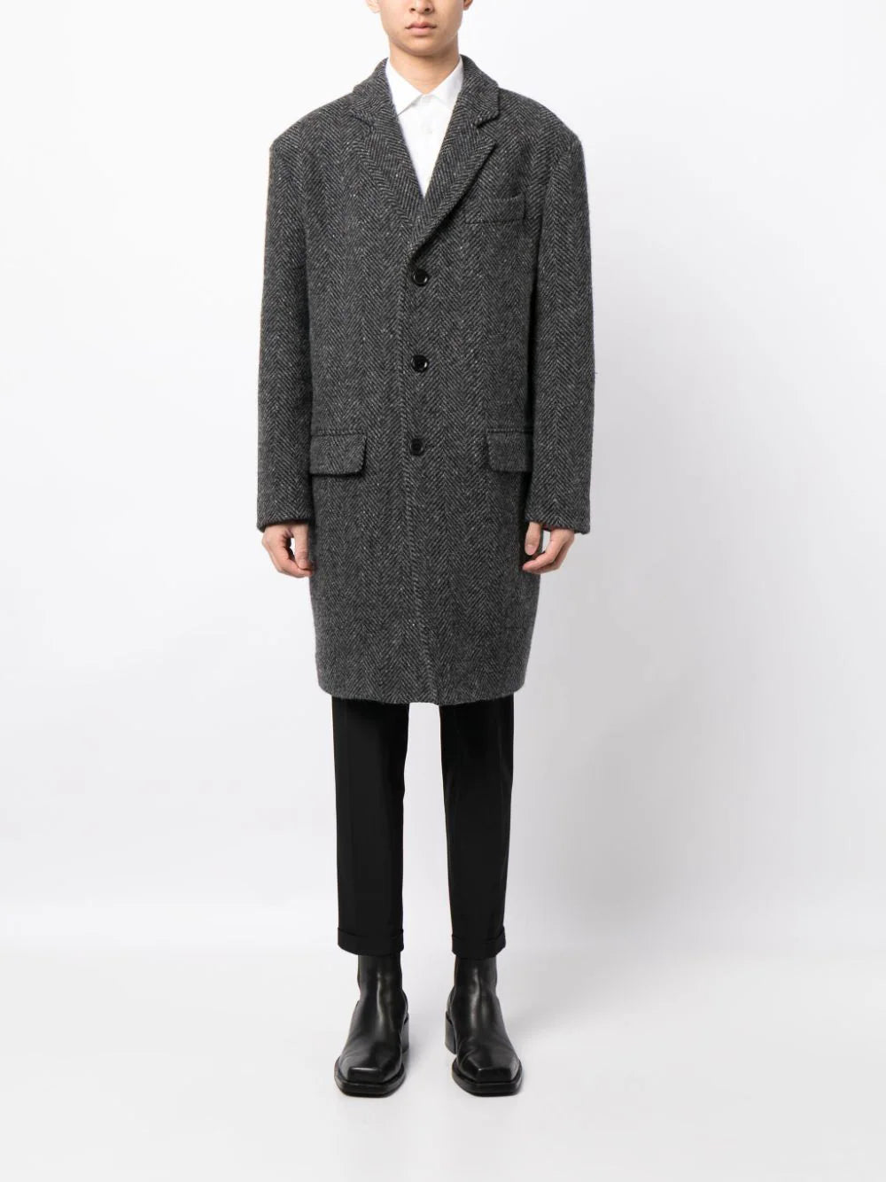 Slogan Print Wool Peacoat