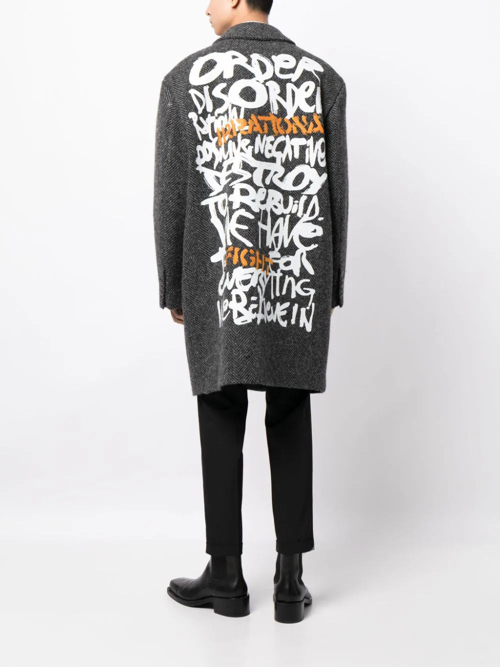 Slogan Print Wool Peacoat