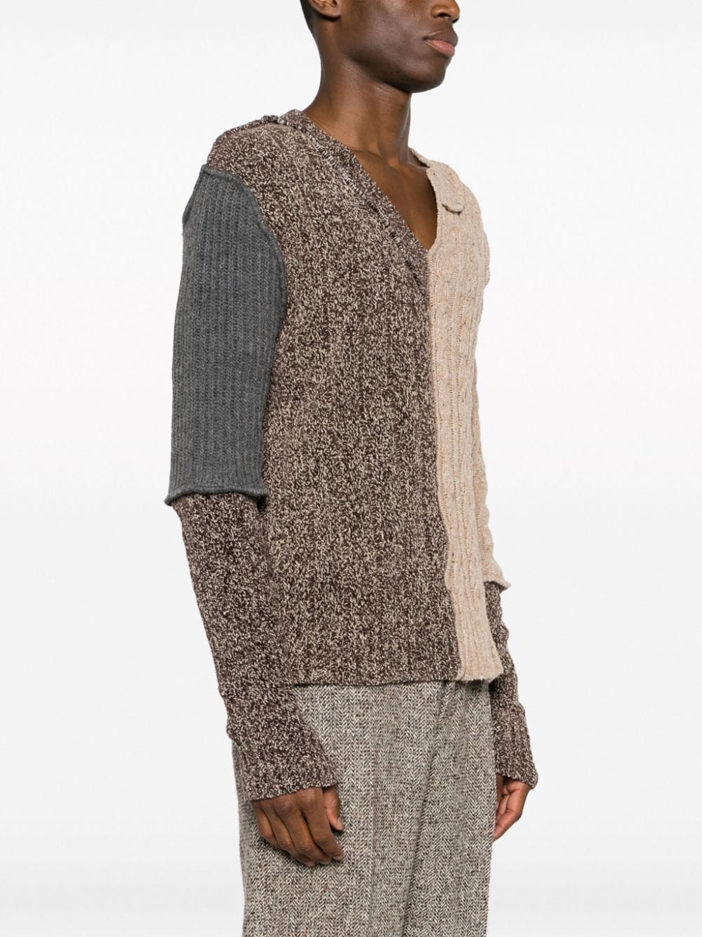 Asymmetric-Neck Patchwork Jumper