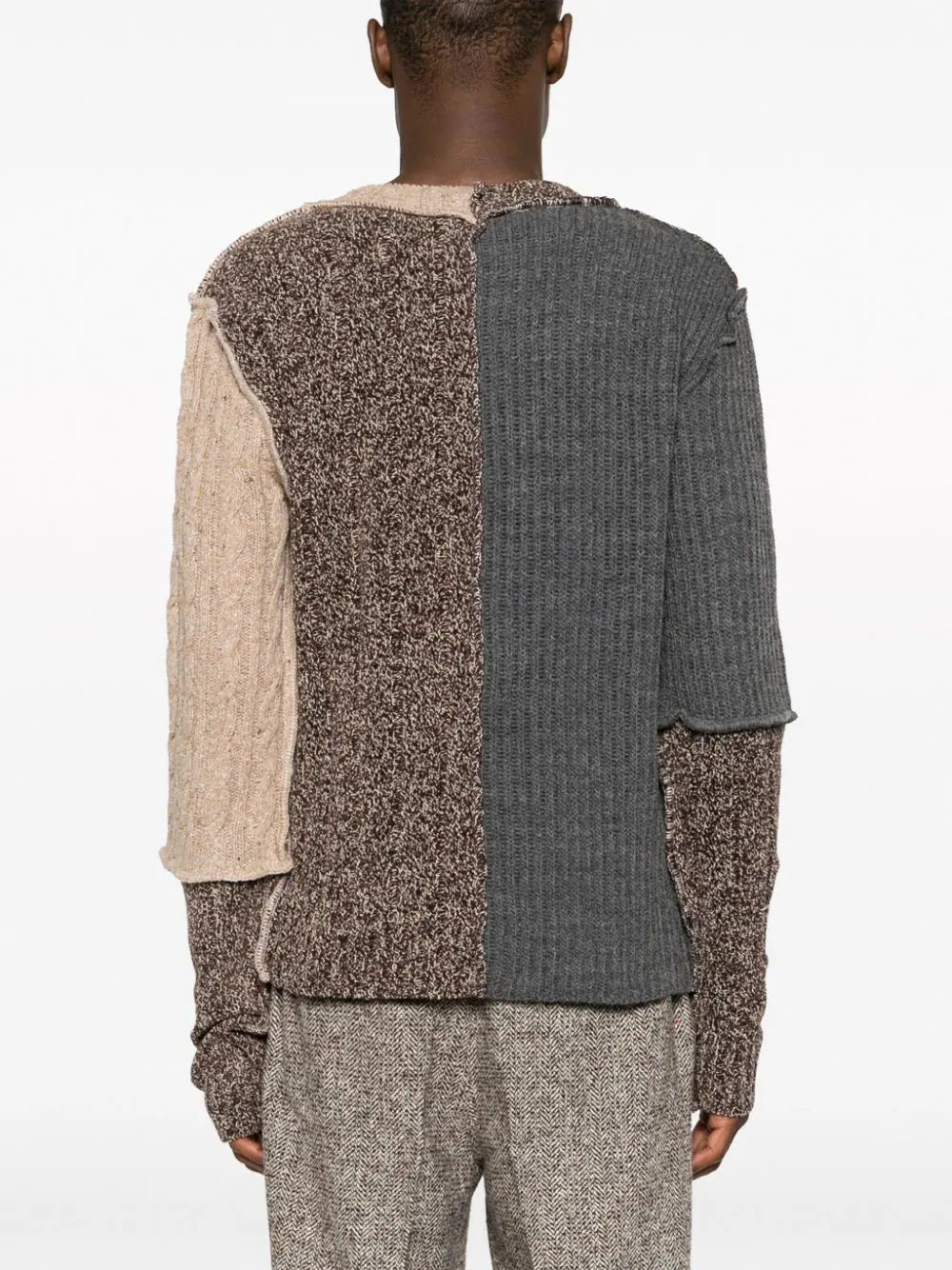 Asymmetric-Neck Patchwork Jumper