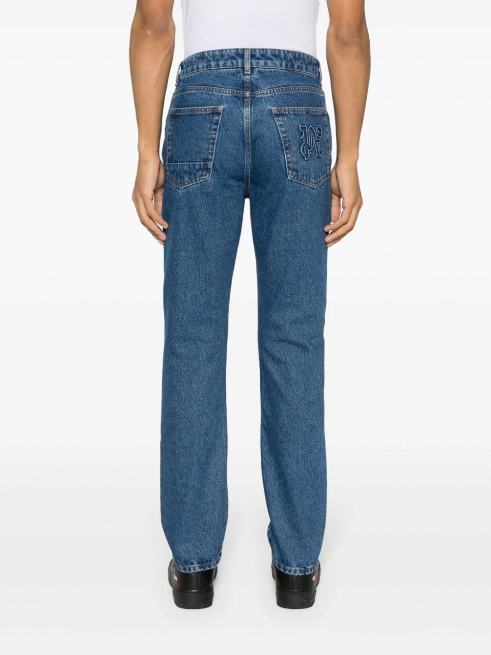 Monogram-Embroidered Straight-Leg Jeans