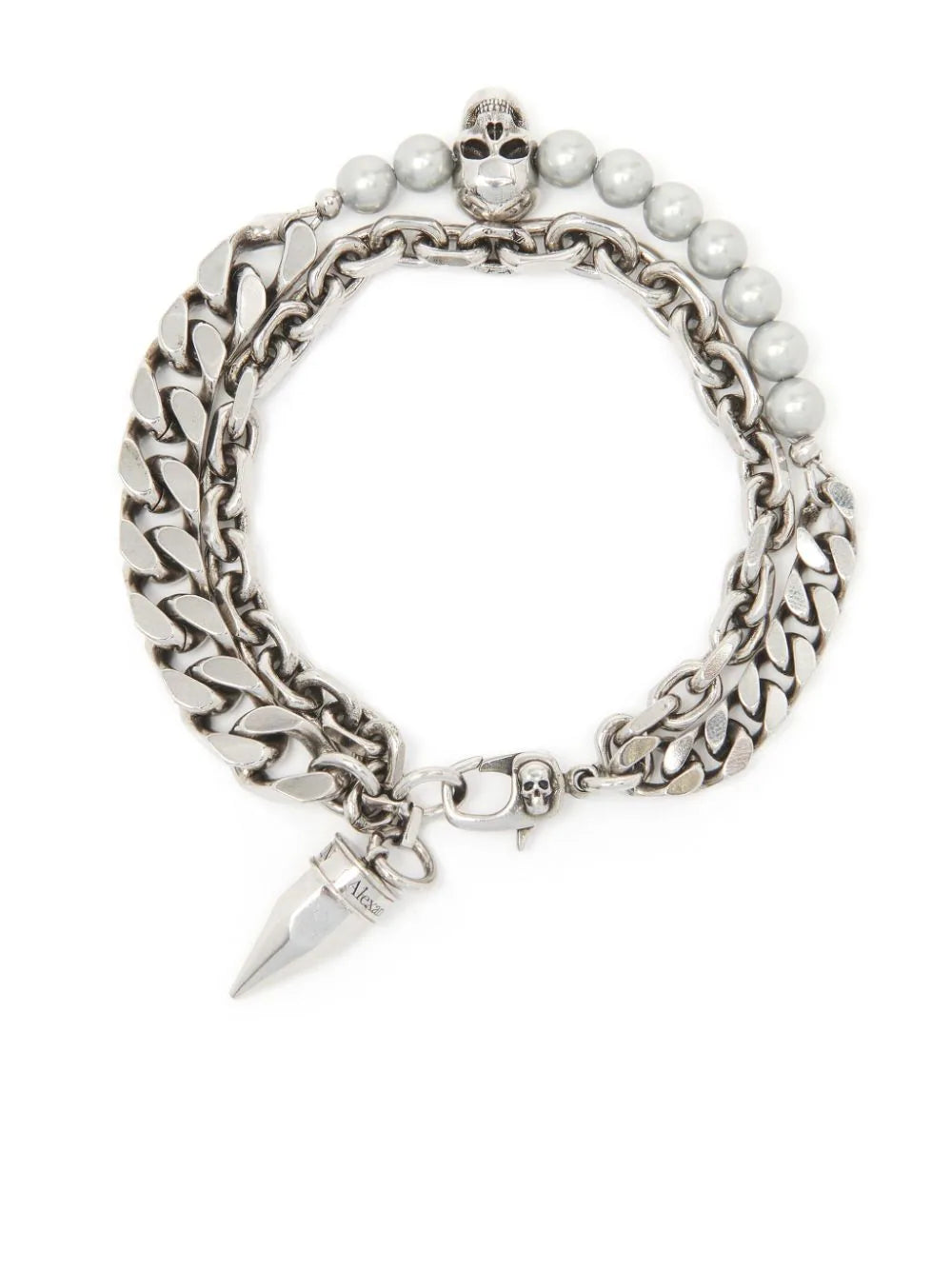 Skull Pearl-Embellished Stud Bracelet