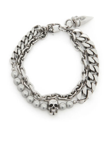 Skull Pearl-Embellished Stud Bracelet