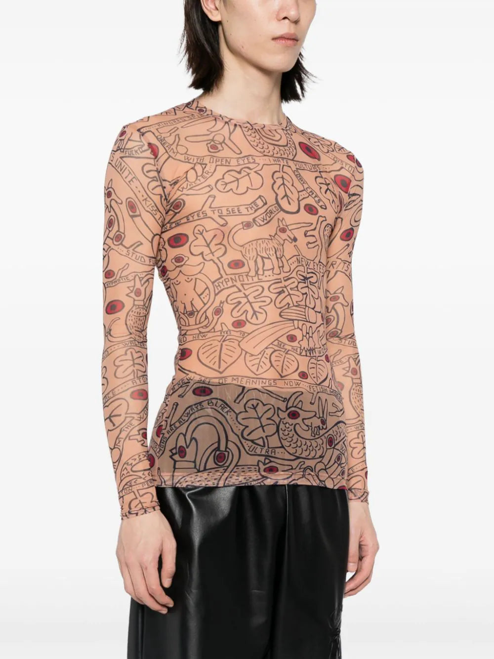 Graphic-Print Semi-Sheer T-Shirt