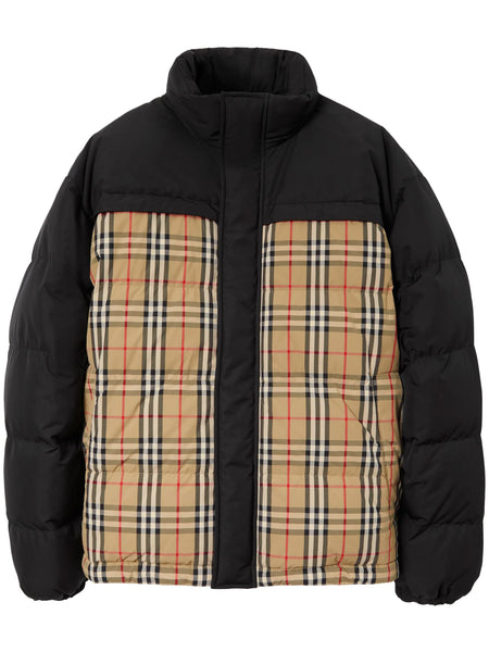 Vintage Check-Pattern Reversible Padded Jacket