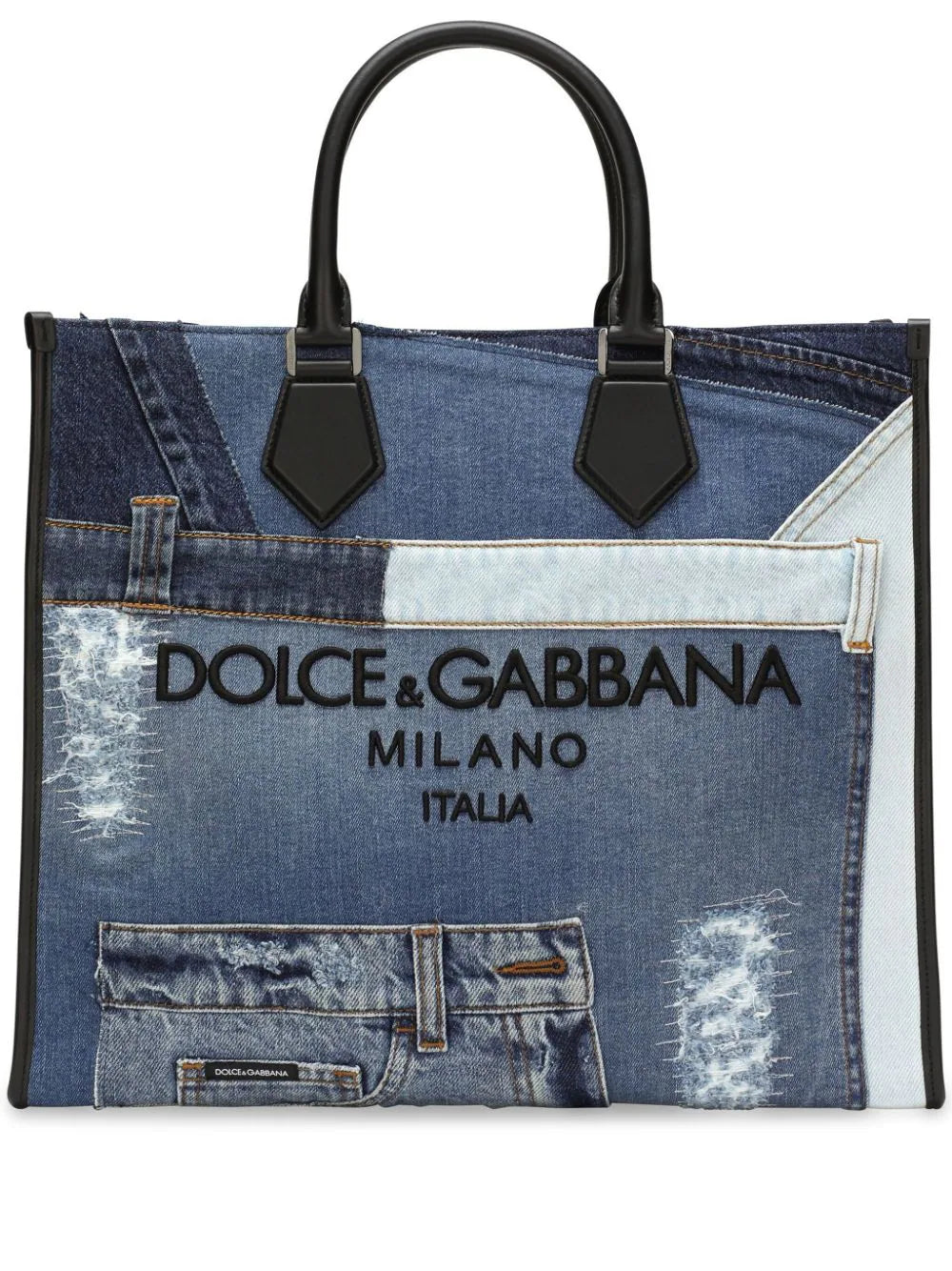 Logo-Embroidered Denim-Patchwork Tote Bag