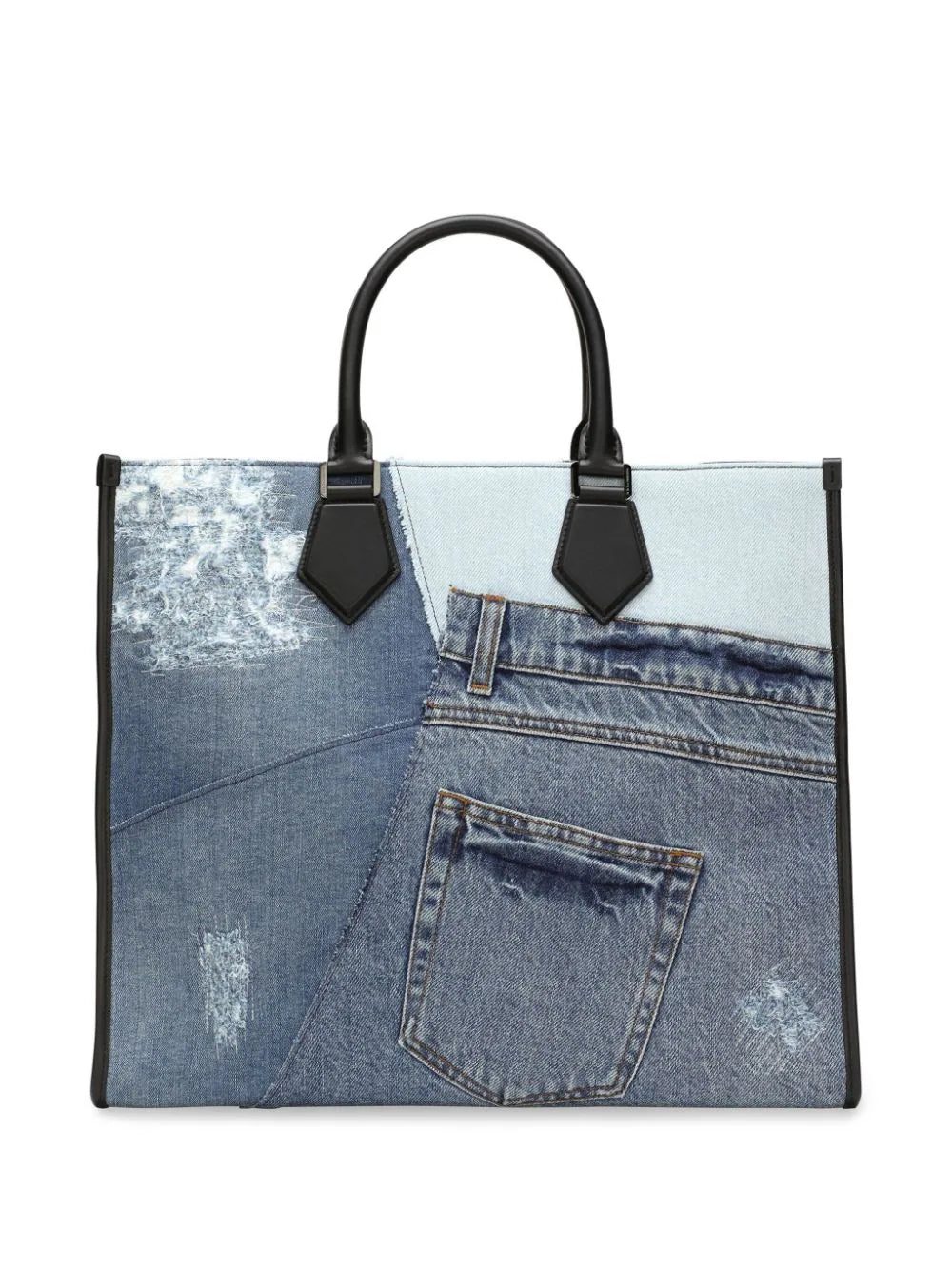 Logo-Embroidered Denim-Patchwork Tote Bag