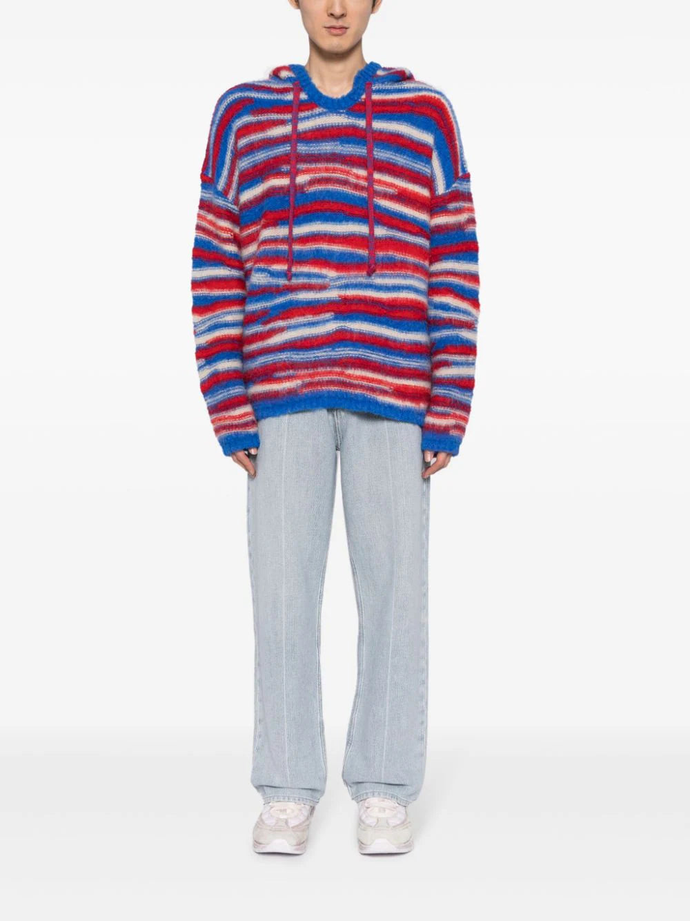 Striped Intarsia-Knit Hoodie