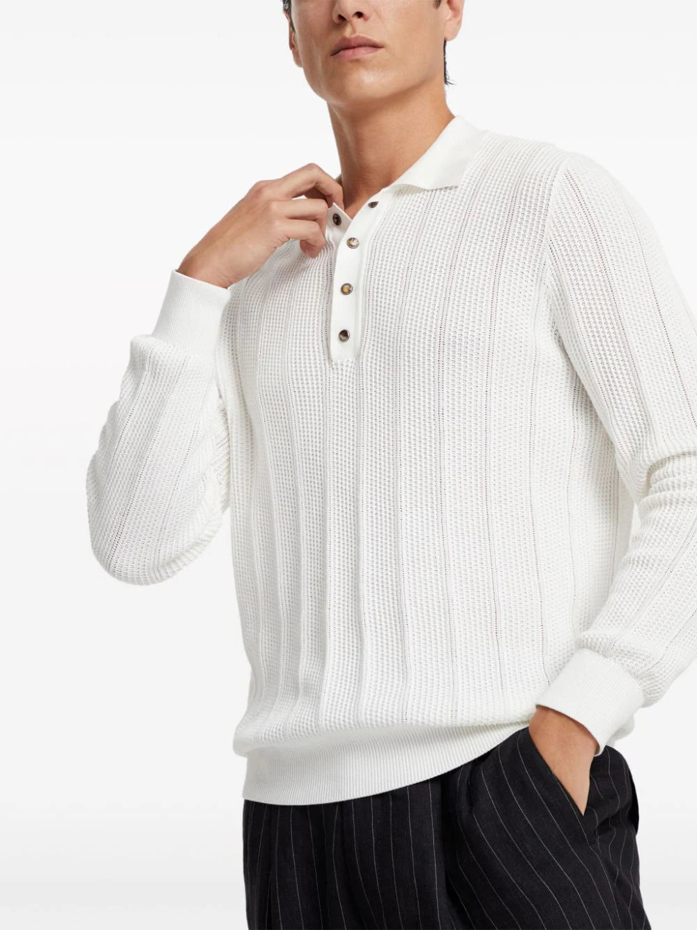 Long-Sleeve Cotton Polo Shirt