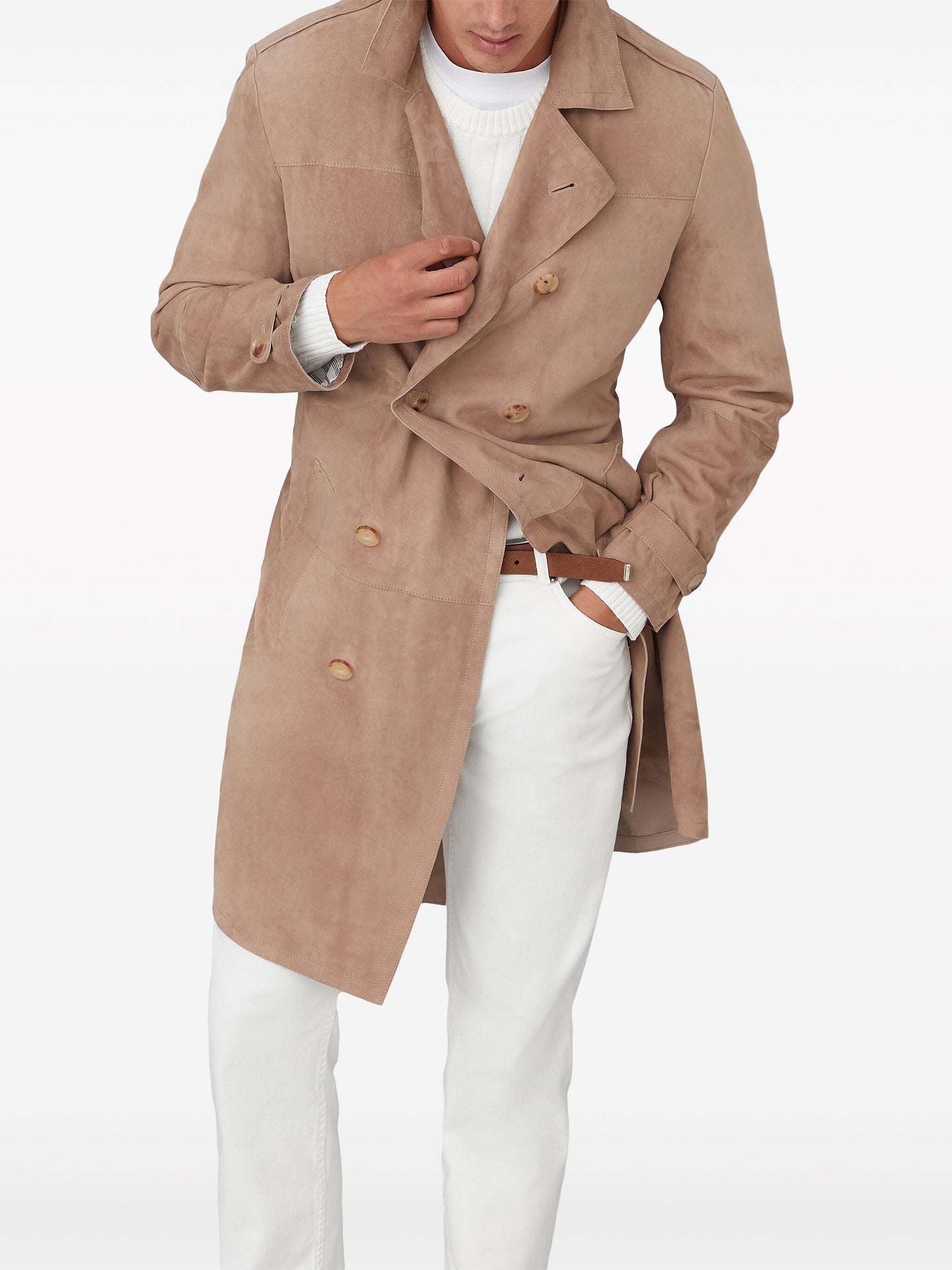 Notched-Lapels Suede Coat