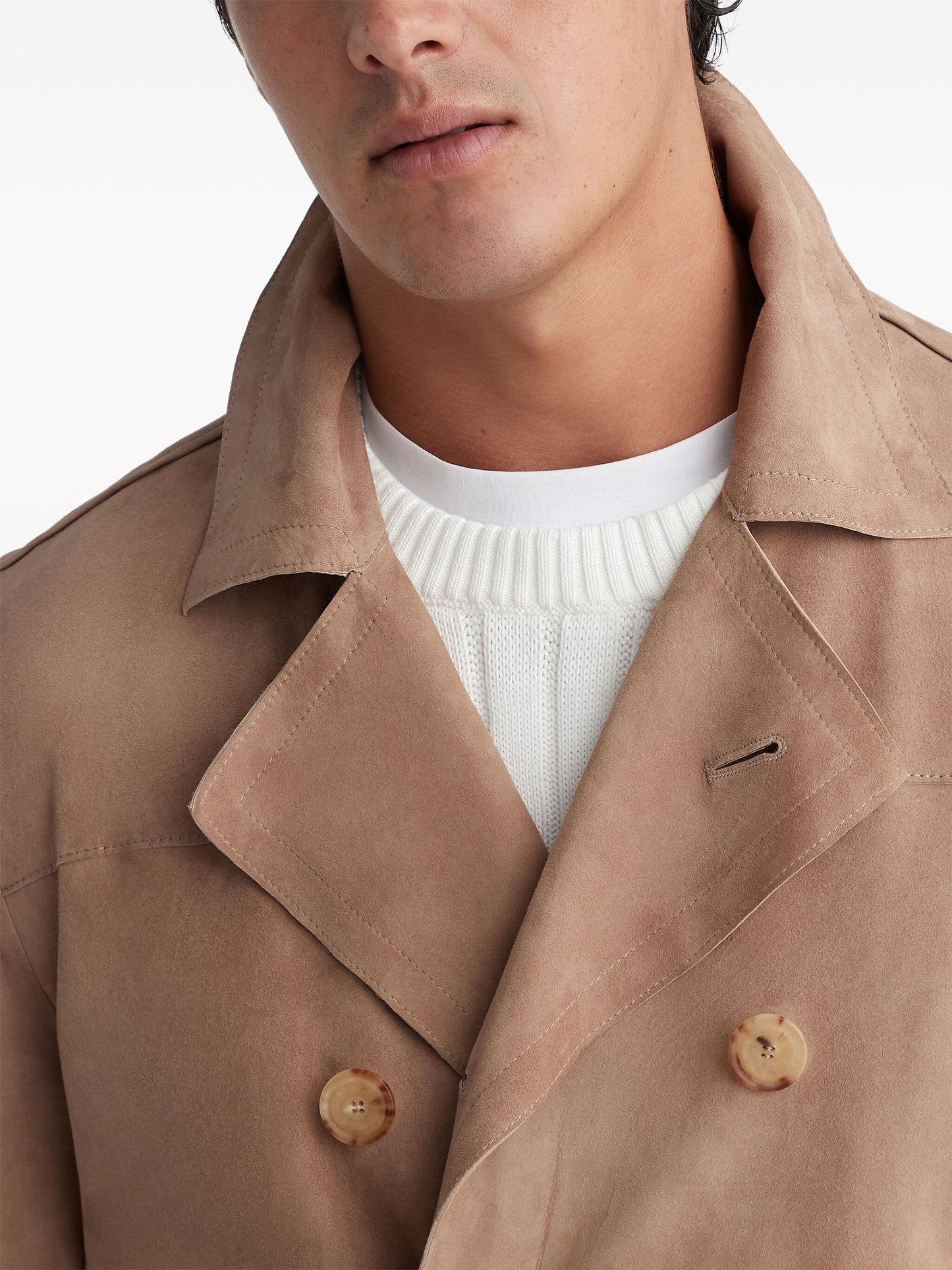 Notched-Lapels Suede Coat