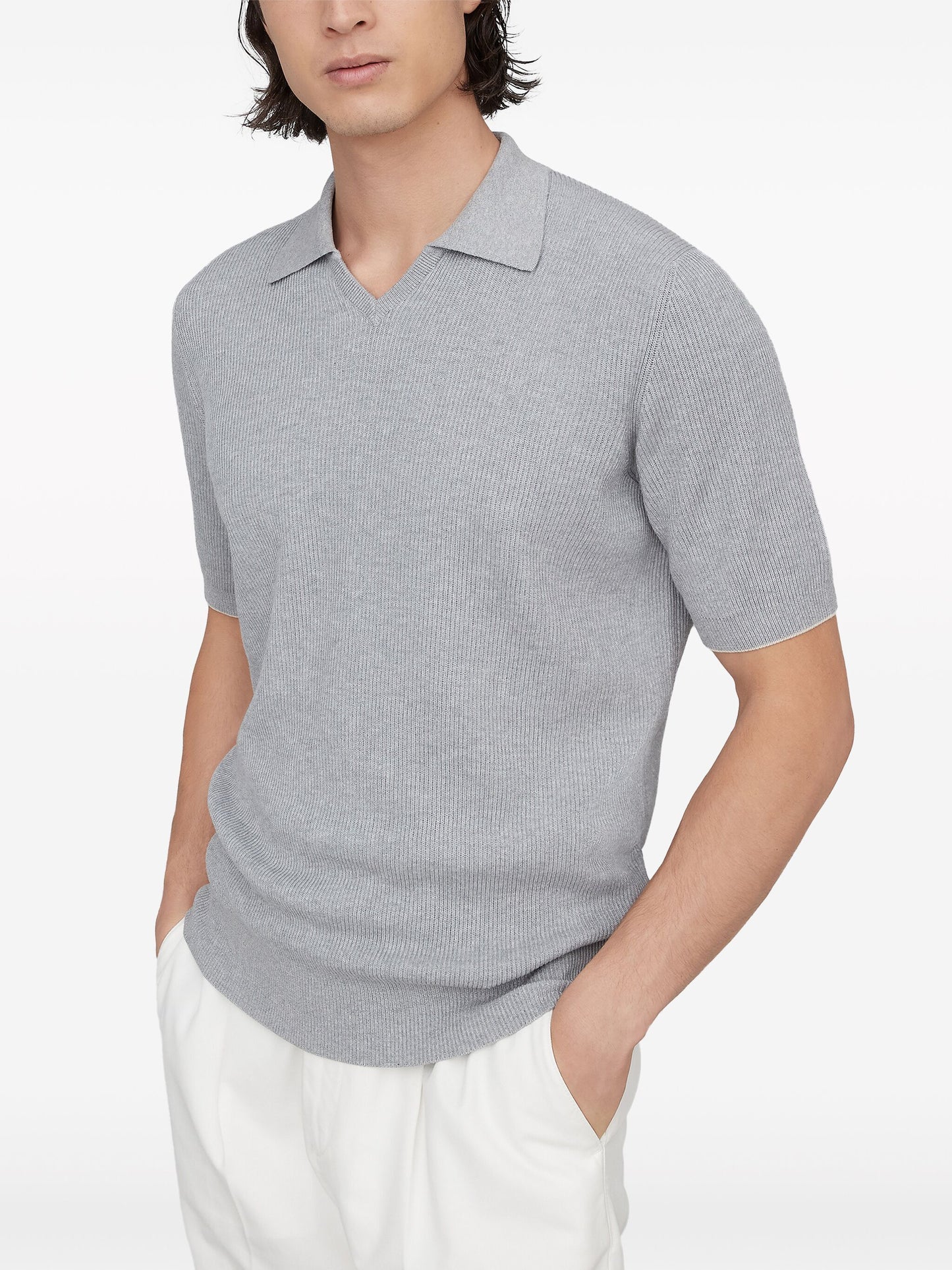 Ribbed-Knit Polo Jumper