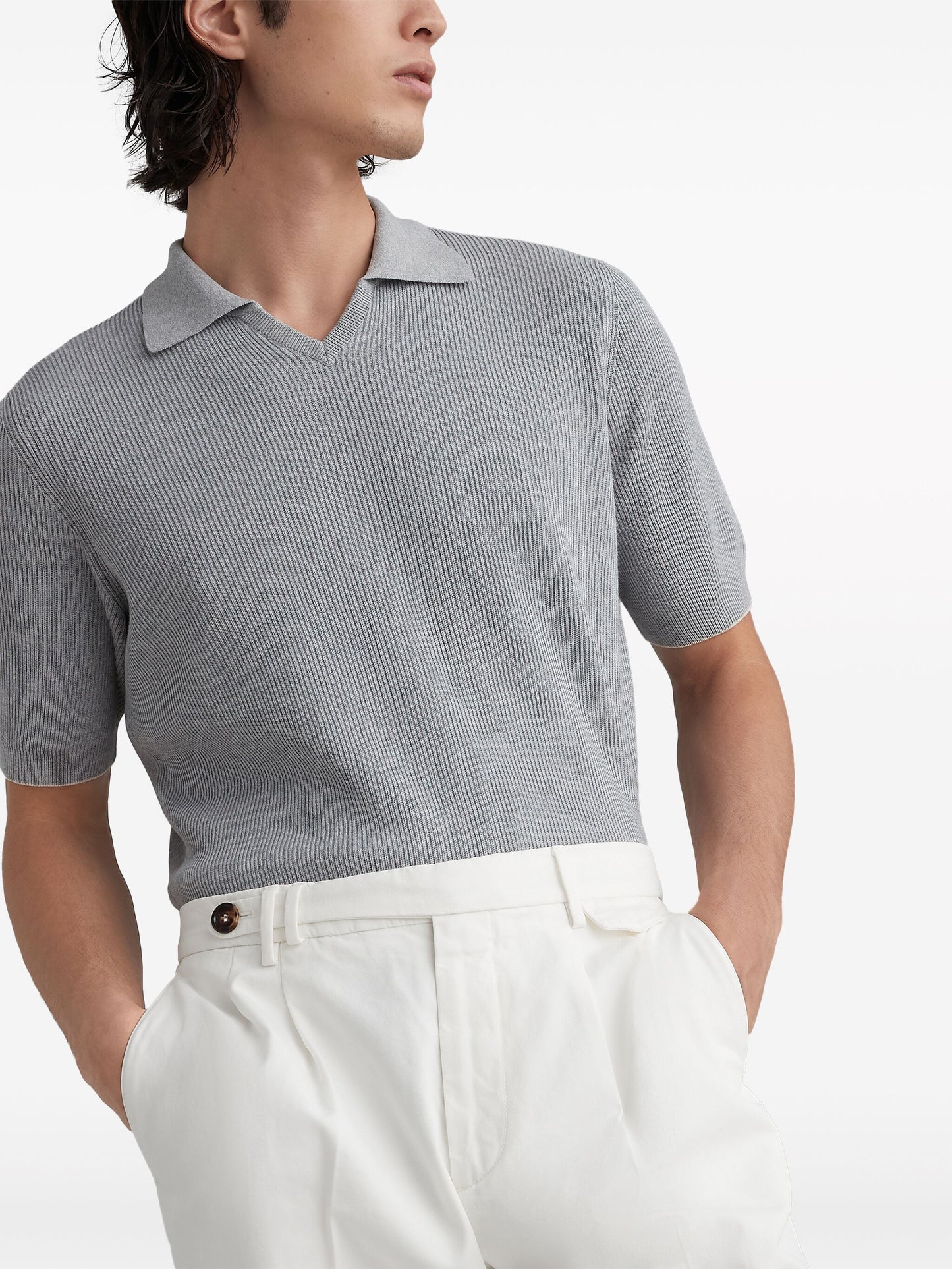 Ribbed-Knit Polo Jumper