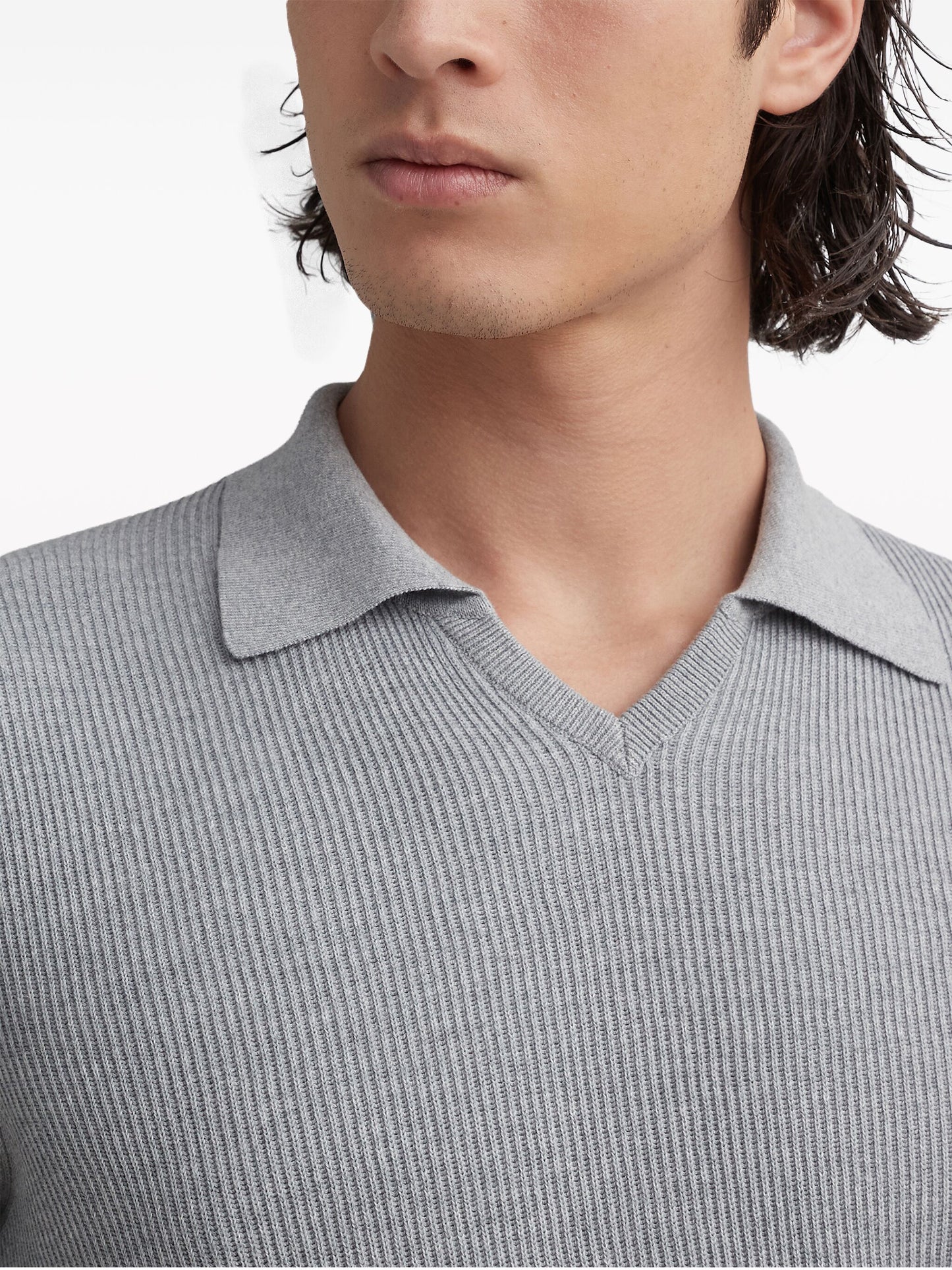 Ribbed-Knit Polo Jumper