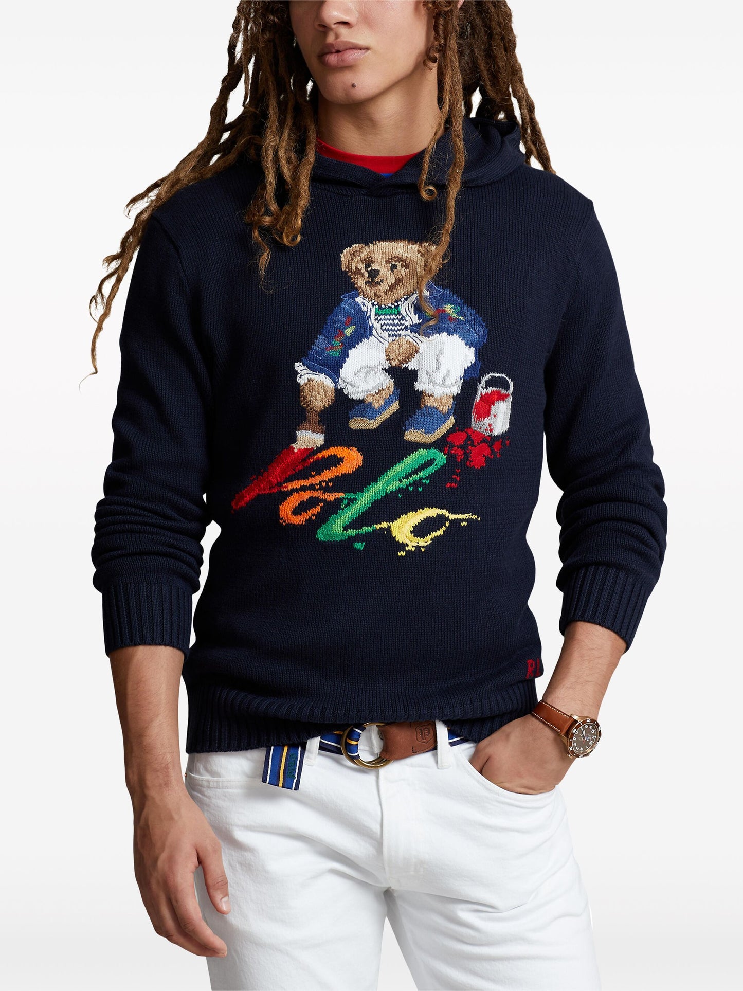 Polo Bear Intarsia-Knit Hoodie